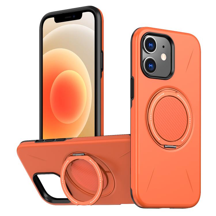 

For iPhone 12 Metal Rotation Holder MagSafe TPU Hybrid PC Phone Case(Orange)