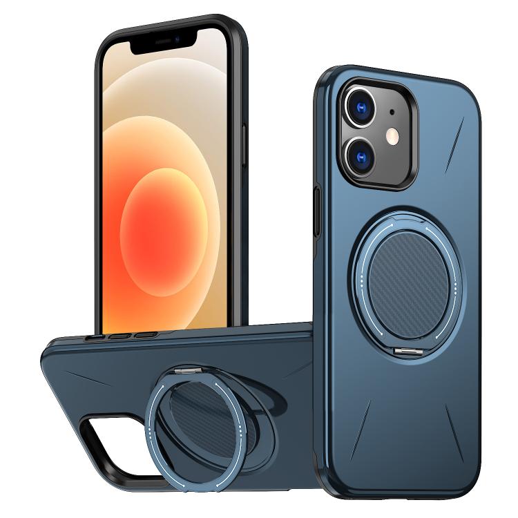 

For iPhone 12 Metal Rotation Holder MagSafe TPU Hybrid PC Phone Case(Navy Blue)