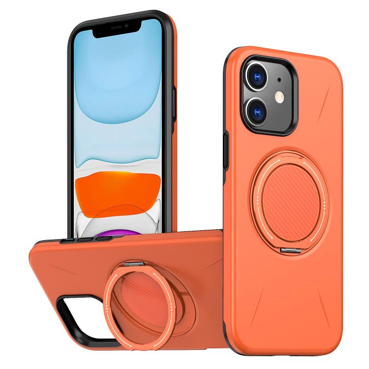 

For iPhone 11 Metal Rotation Holder MagSafe TPU Hybrid PC Phone Case(Orange)