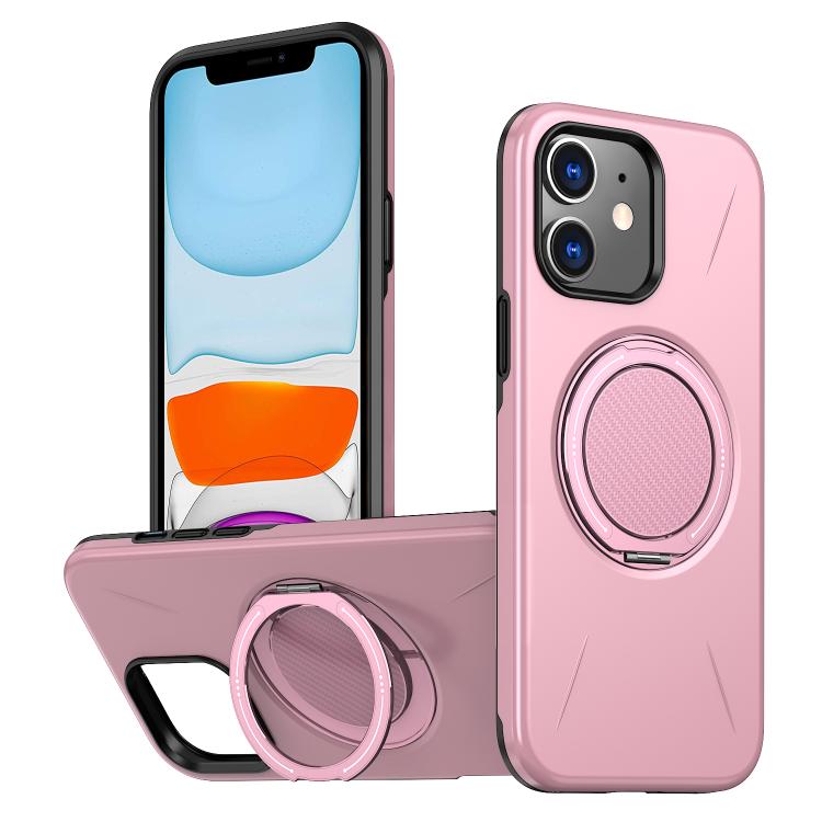 

For iPhone 11 Metal Rotation Holder MagSafe TPU Hybrid PC Phone Case(Pink)
