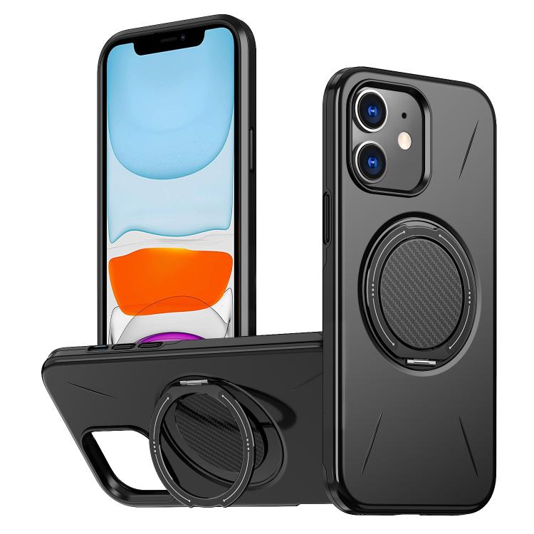 

For iPhone 11 Metal Rotation Holder MagSafe TPU Hybrid PC Phone Case(Black)