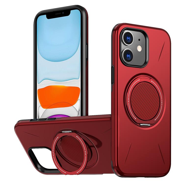 

For iPhone 11 Metal Rotation Holder MagSafe TPU Hybrid PC Phone Case(Red)