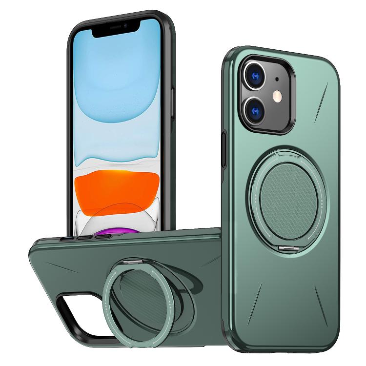 

For iPhone 11 Metal Rotation Holder MagSafe TPU Hybrid PC Phone Case(Grey Green)
