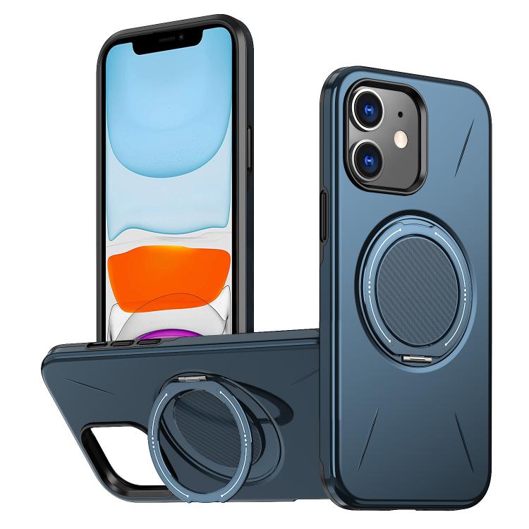 

For iPhone 11 Metal Rotation Holder MagSafe TPU Hybrid PC Phone Case(Navy Blue)