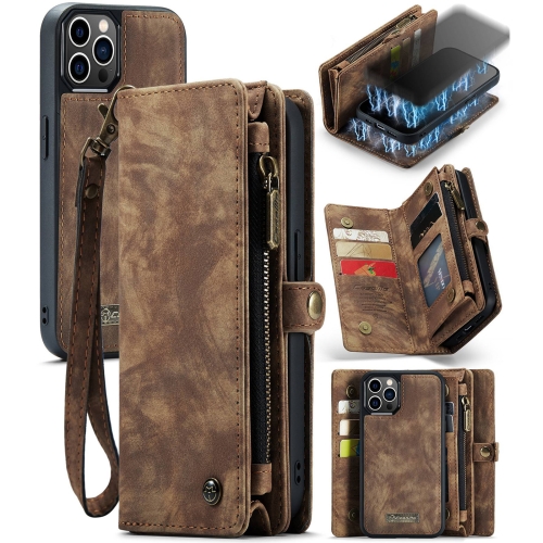

For iPhone 12 / 12 Pro CaseMe-008 Detachable Multifunctional Horizontal Flip Leather Case with Card Slot & Holder & Zipper Wallet & Photo Frame(Brown)