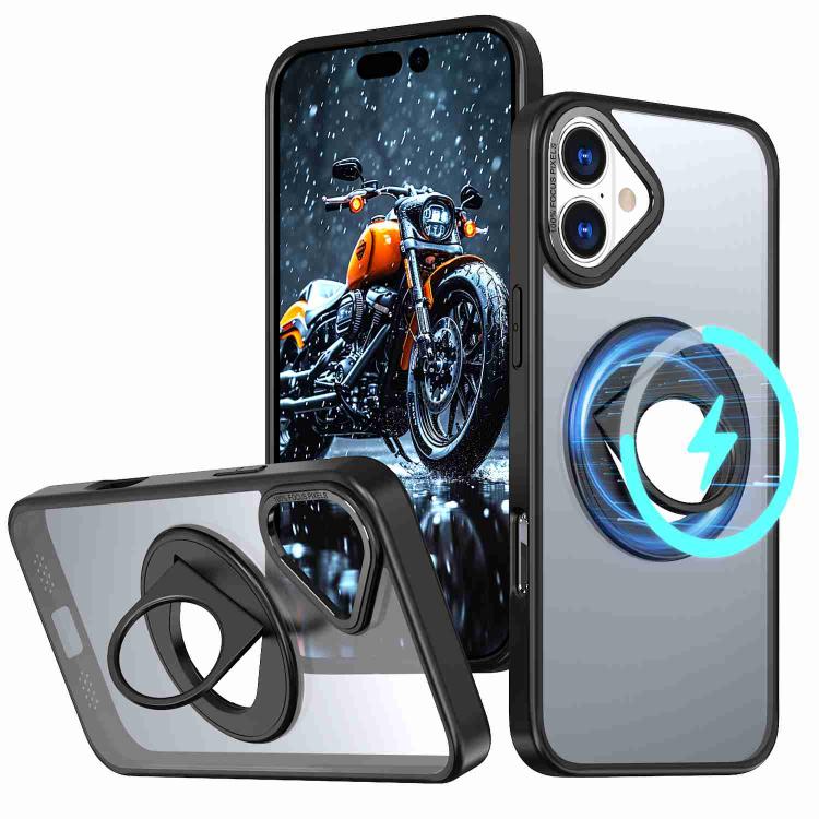 

For iPhone 16 Rotating Ring Magnetic Holder Phone Case(Black)
