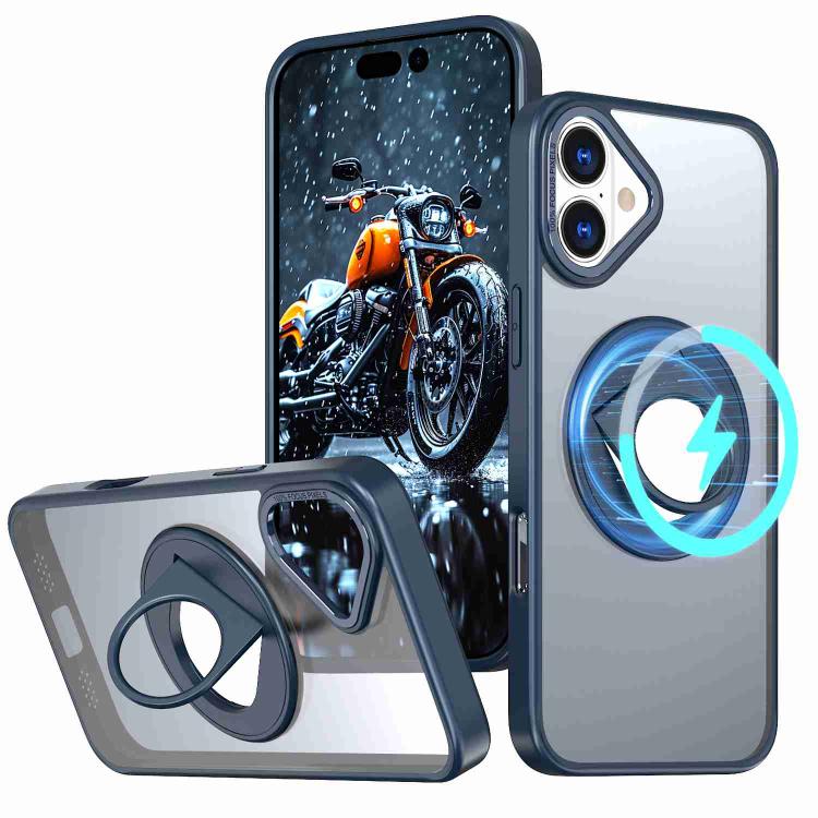 

For iPhone 16 Rotating Ring Magnetic Holder Phone Case(Blue)