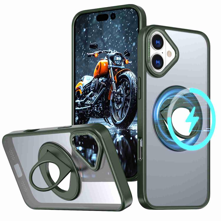 

For iPhone 16 Plus Rotating Ring Magnetic Holder Phone Case(Green)