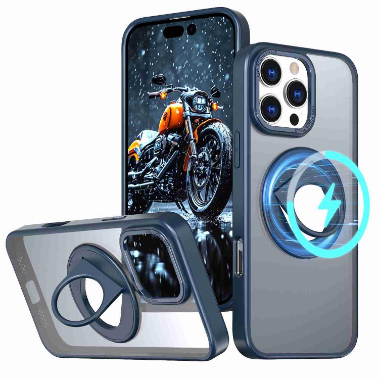 

For iPhone 16 Pro Rotating Ring Magnetic Holder Phone Case(Blue)