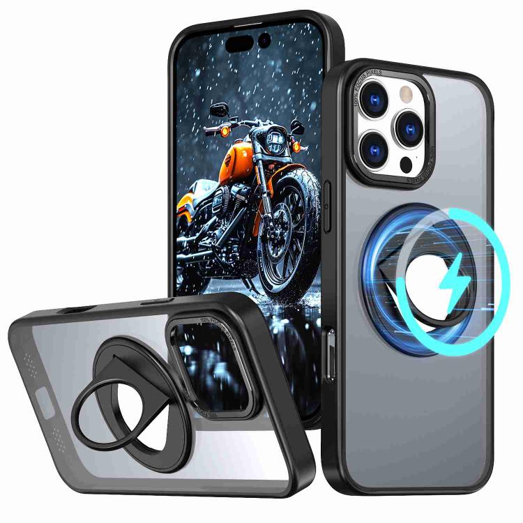

For iPhone 16 Pro Max Rotating Ring Magnetic Holder Phone Case(Black)