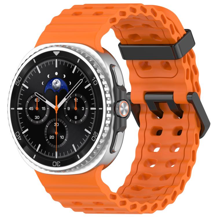 

For Samsung Galaxy Watch8 / 8 Classic xDfind Black Buckle Ocean Solid Color Dual-row Hole Silicone Watch Band(Orange)