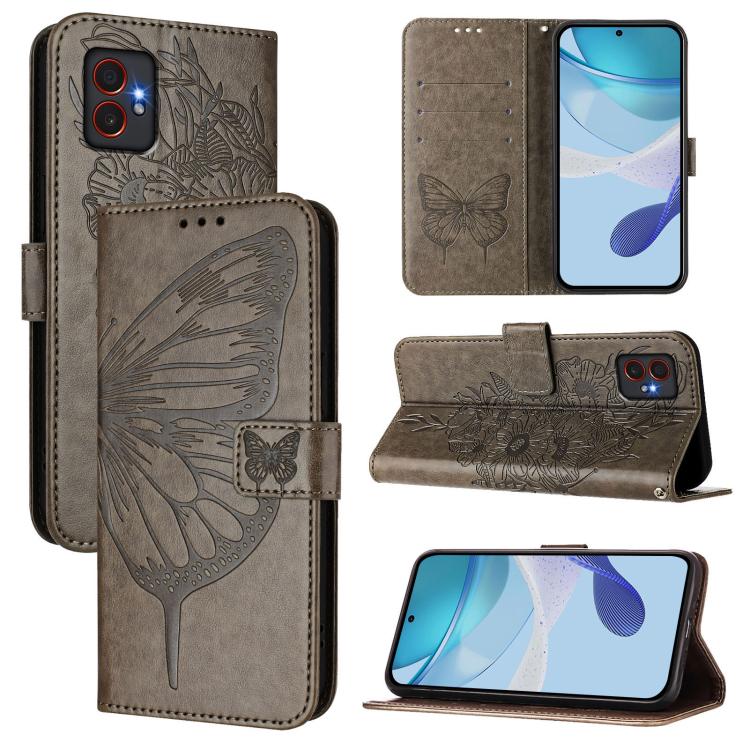 

For Samsung Galaxy XCover7 Pro Embossed Butterfly Leather Phone Case(Grey)