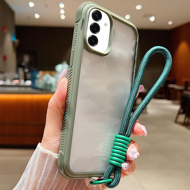 

For Samsung Galaxy S25+ / S24+ 5G Solid Color Edge Transparency Acrylic TPU Phone Case with Wrist Strap(Army Green)