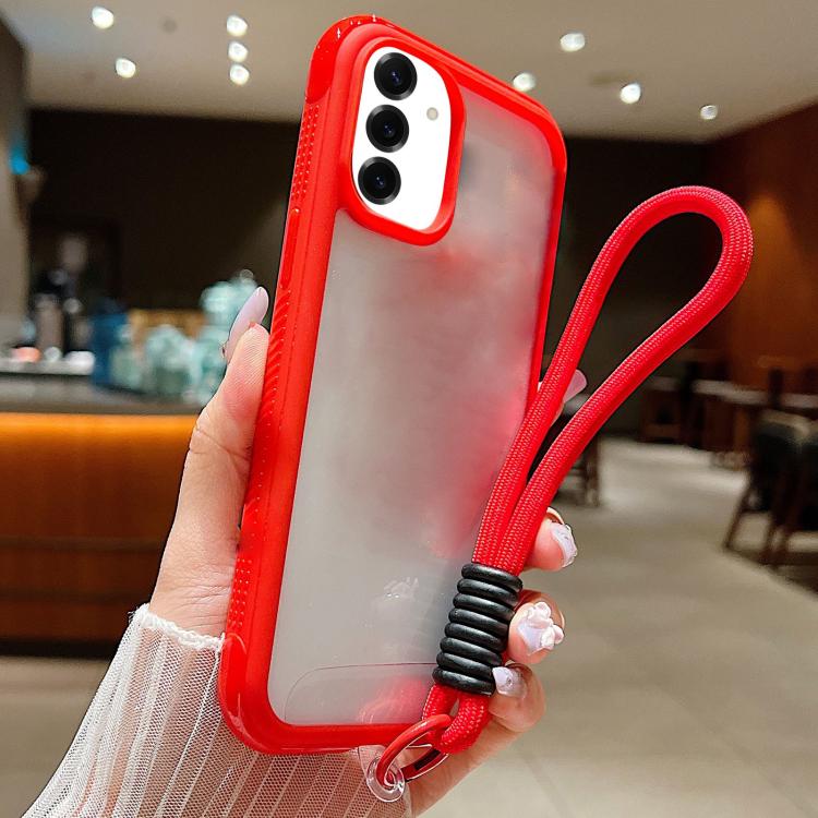 

For Samsung Galaxy S25 / S24 5G Solid Color Edge Transparency Acrylic TPU Phone Case with Wrist Strap(Red)