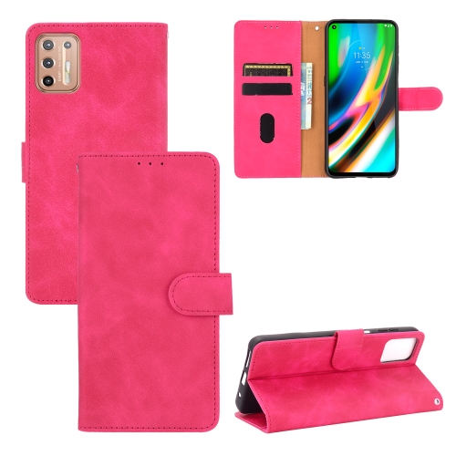 

For Motorola Moto G9 Plus Solid Color Skin Feel Magnetic Buckle Horizontal Flip Calf Texture PU Leather Case with Holder & Card Slots & Wallet(Rose Red)
