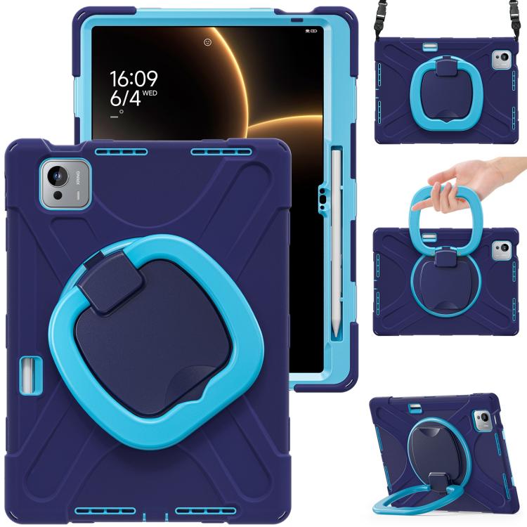 

For Xiaomi Pad 7 Ultra Silicone Hybrid PC Tablet Case with Holder & Shoulder Strap(Navy Blue Blue)