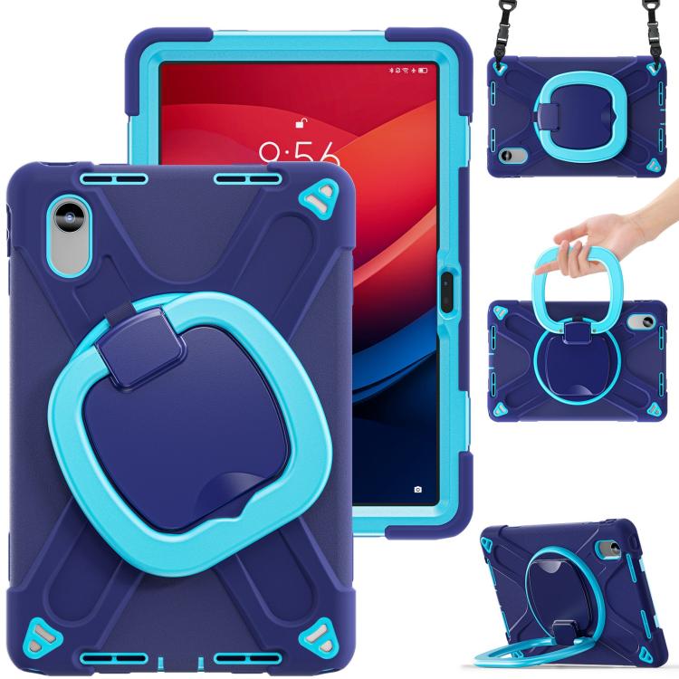 

For Lenovo Xiaoxin Pad 11 2024 / 2025 Silicone Hybrid PC Tablet Case with Holder & Shoulder Strap(Navy Blue Blue)