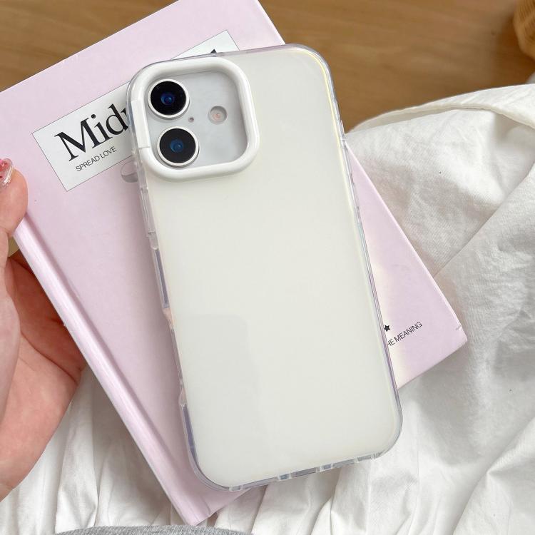 

For iPhone 16 Plus Large Camera Frame Vibrant Jelly Color TPU + IMD Phone Case(White)