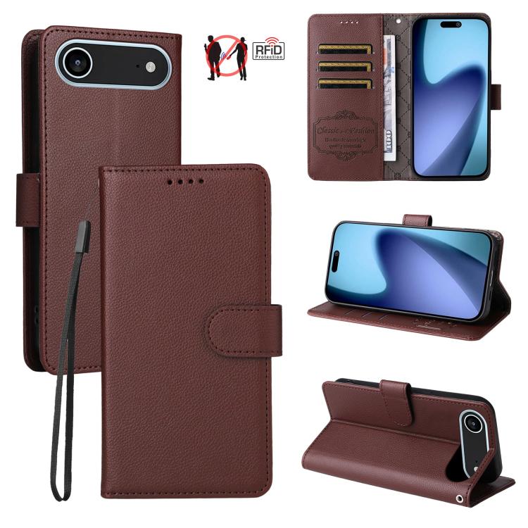 

For iPhone Air Litchi Texture RFID Blocking 3-Card Wallet Leather Phone Case(Brown)