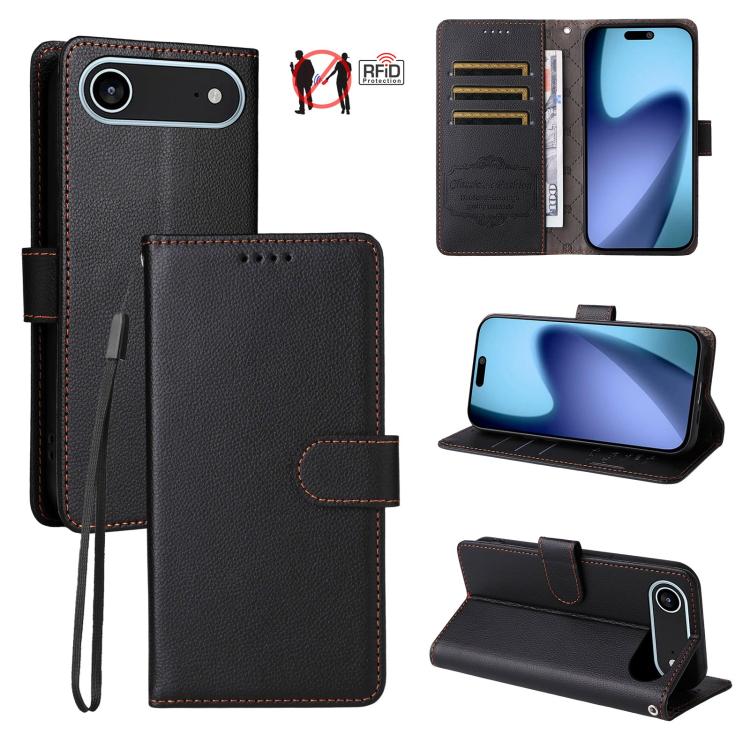

For iPhone Air Litchi Texture RFID Blocking 3-Card Wallet Leather Phone Case(Black)