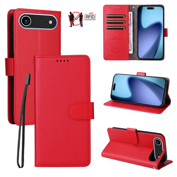 

For iPhone Air Litchi Texture RFID Blocking 3-Card Wallet Leather Phone Case(Red)