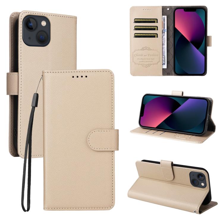 

For iPhone 13 mini Litchi Texture RFID Blocking 3-Card Wallet Leather Phone Case(Beige)