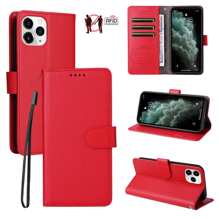 

For iPhone 11 Pro Max Litchi Texture RFID Blocking 3-Card Wallet Leather Phone Case(Red)