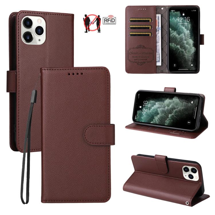 

For iPhone 11 Pro Litchi Texture RFID Blocking 3-Card Wallet Leather Phone Case(Brown)