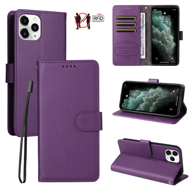 

For iPhone 11 Pro Litchi Texture RFID Blocking 3-Card Wallet Leather Phone Case(Purple)