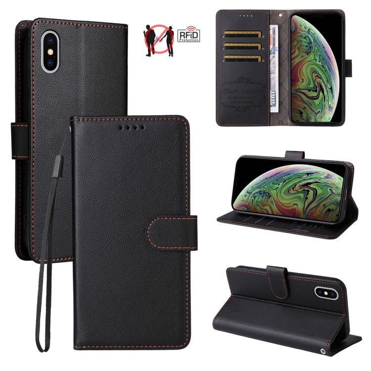 

For iPhone XS Max Litchi Texture RFID Blocking 3-Card Wallet Leather Phone Case(Black)