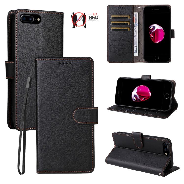 

For iPhone 7 Plus / 8 Plus Litchi Texture RFID Blocking 3-Card Wallet Leather Phone Case(Black)