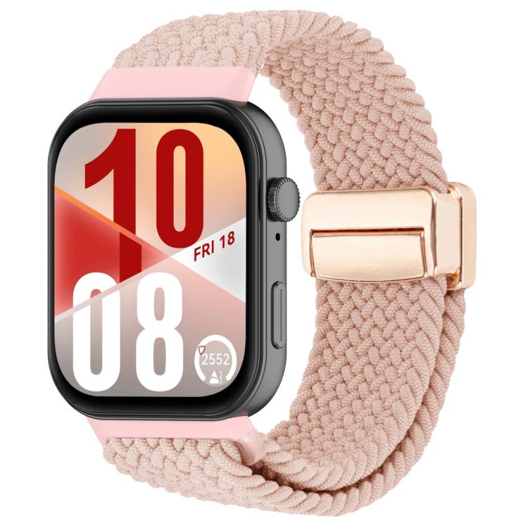 

For Huawei Watch Fit 4 / Fit 4 Pro / Fit 3 xDfind Magnetic Buckle Loop Woven Watch Band(Pink Sand)