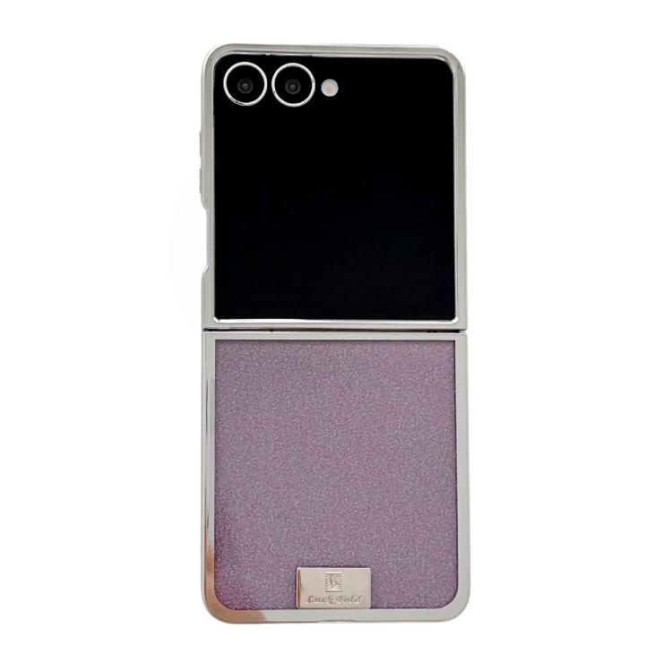 

For Samsung Galaxy Z Flip7 5G Plating Frame Glitter Paper Nameplate Full Coverage Phone Case(Purple)