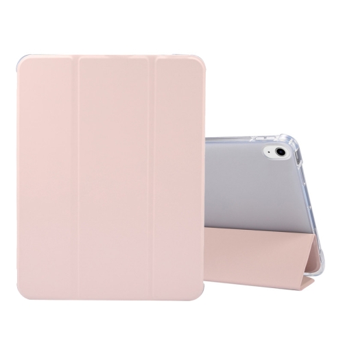 

For iPad Air 2022 / 2020 10.9 3-folding Electric Pressed Skin Texture Smart Leather Tablet Case (Light Pink)