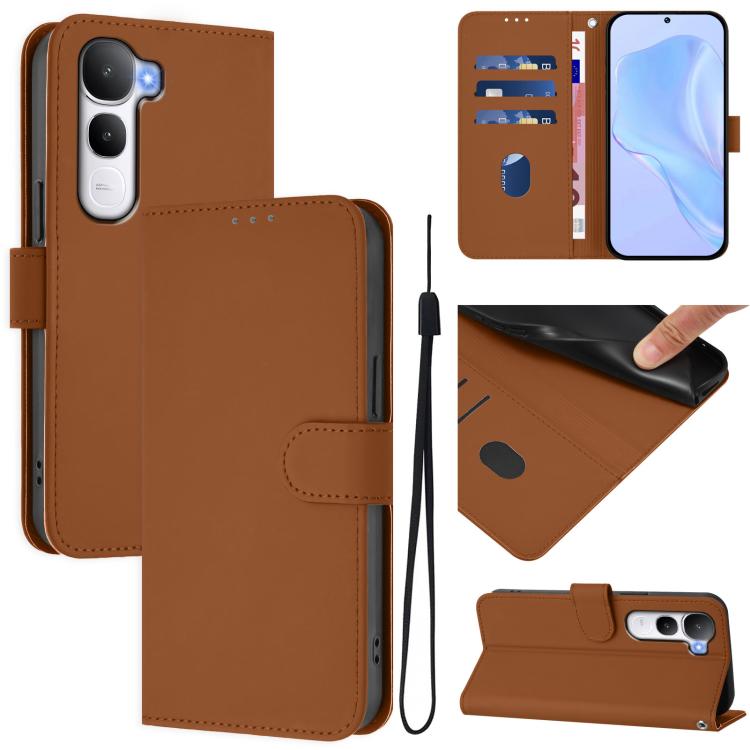 

For vivo Y400 5G Global Skin Feel Solid Color Leather Phone Case with Lanyard(Brown)