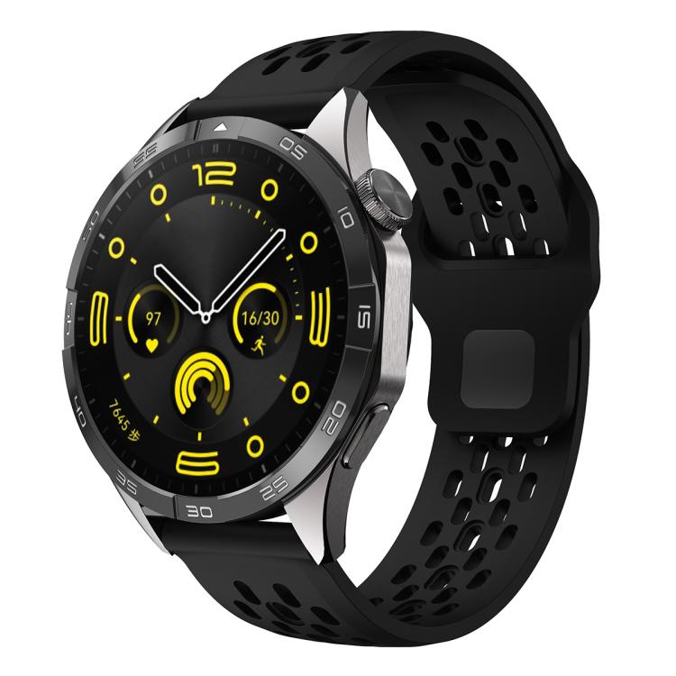 

20mm xDfind Flat Head Breathable Hole Black Buckle Silicone Watch Band(Black)