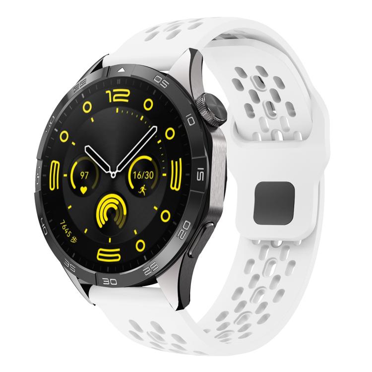 

22mm xDfind Flat Head Breathable Hole Black Buckle Silicone Watch Band(White)