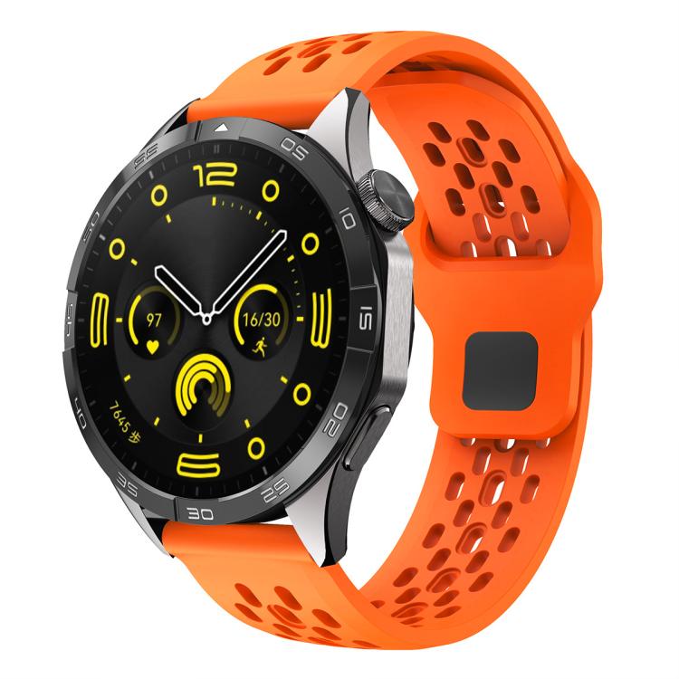 

22mm xDfind Flat Head Breathable Hole Black Buckle Silicone Watch Band(Orange)
