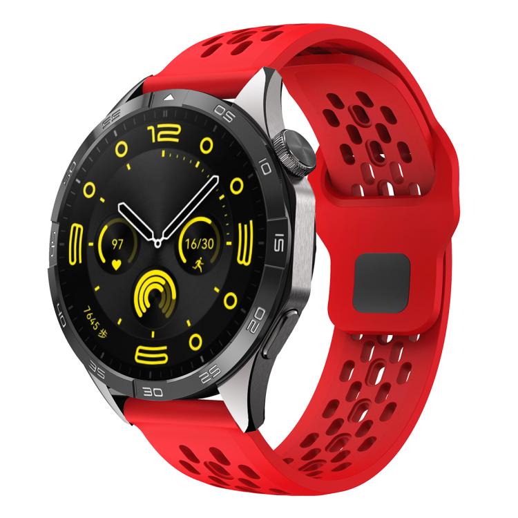 

22mm xDfind Flat Head Breathable Hole Black Buckle Silicone Watch Band(Red)