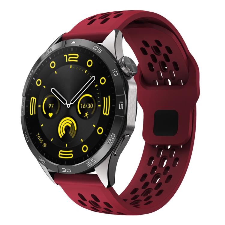 

22mm xDfind Flat Head Breathable Hole Black Buckle Silicone Watch Band(Wine Red)