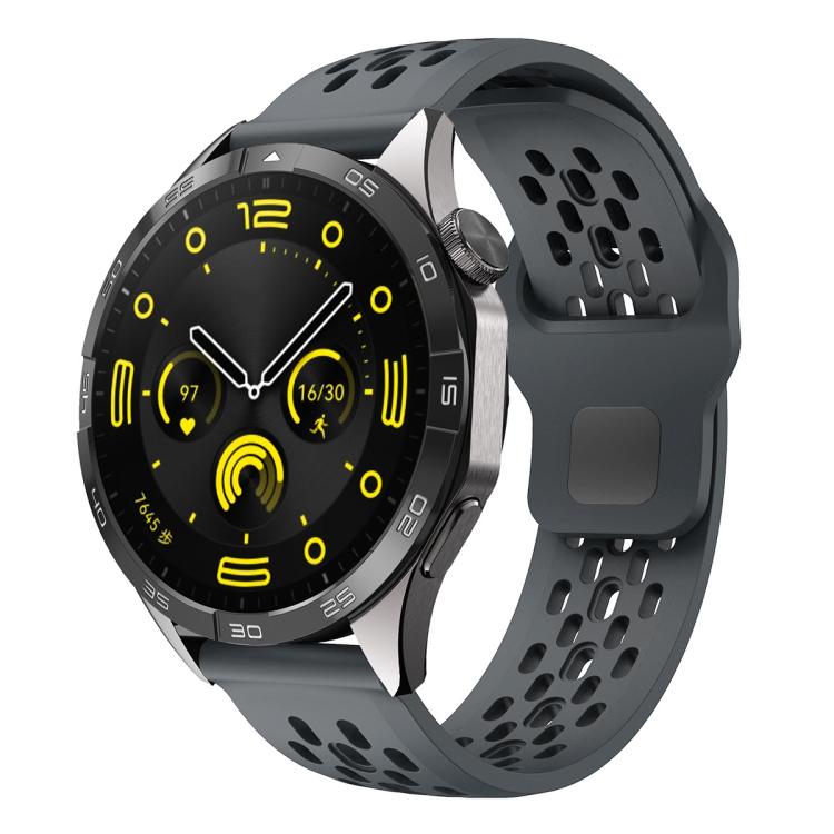 

22mm xDfind Flat Head Breathable Hole Black Buckle Silicone Watch Band(Space Grey)