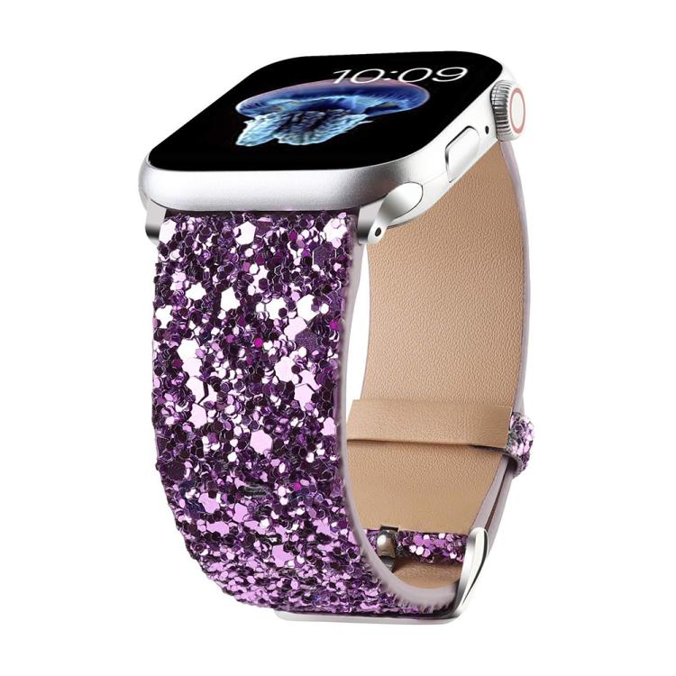 

For Apple Watch 42 / 44 / 45 / 46 / 49mm xDfind Glitter Sequins Leather Watch Band(Purple)