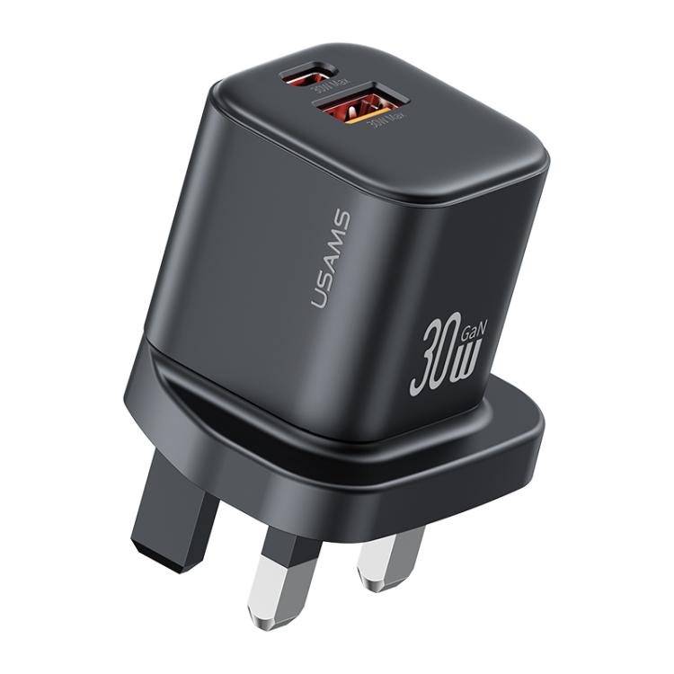 

USAMS CC277 30W GaN USB-C / Type-C and USB Dual-port Mini Fast Charger, Plug:UK Plug(Black)