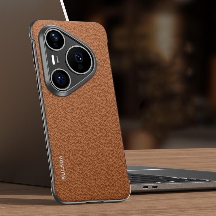 

For Huawei Pura 80 Ultra 5G SULADA Frameless Top Layer Cowhide Leather PC Phone Case(Brown)