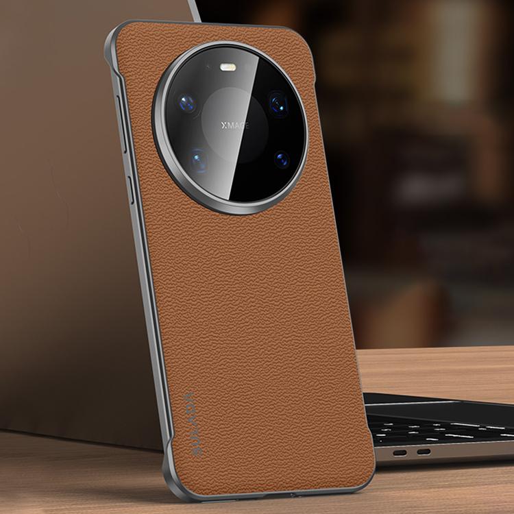 

For Huawei Mate 80 Pro Max SULADA Frameless Top Layer Cowhide Leather PC Phone Case(Brown)