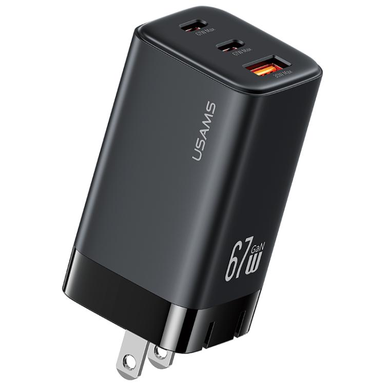 

USAMS CC272 67W GaN USB and Dual Type-C Three-Port Fast Charger, Plug:US Plug(Black)