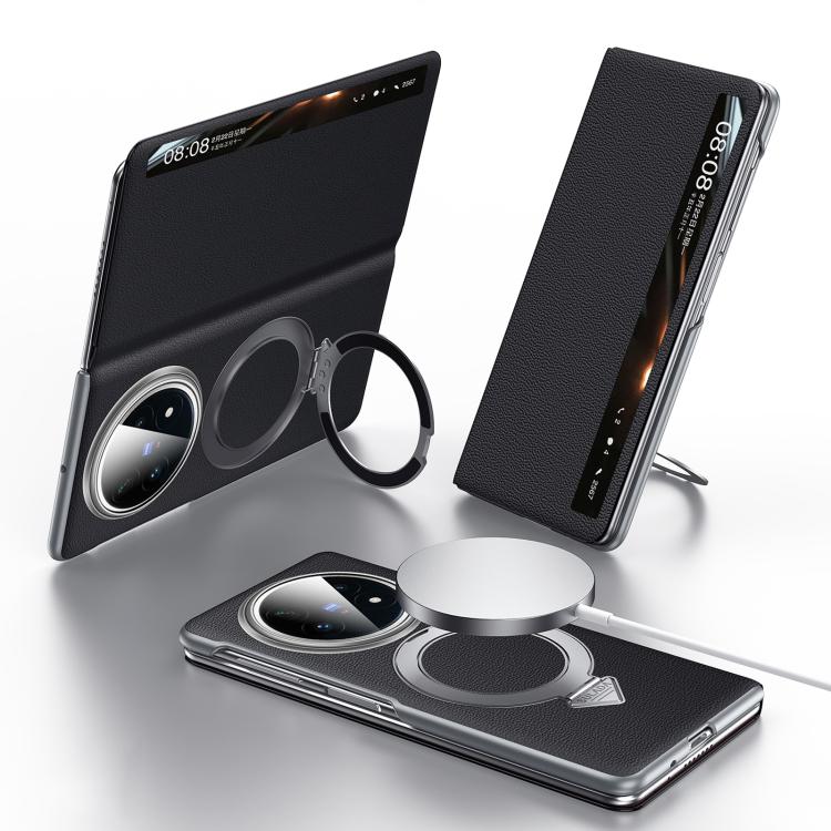 

For vivo X Fold5 SULADA Smart View Window MagSafe Magnetic Holder Leather Phone Case(Black)