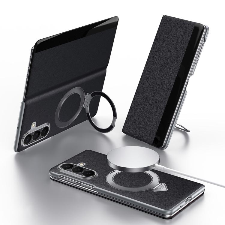 

For Samsung Galaxy Z Fold7 5G SULADA Smart View Window MagSafe Magnetic Holder Leather Phone Case(Black)