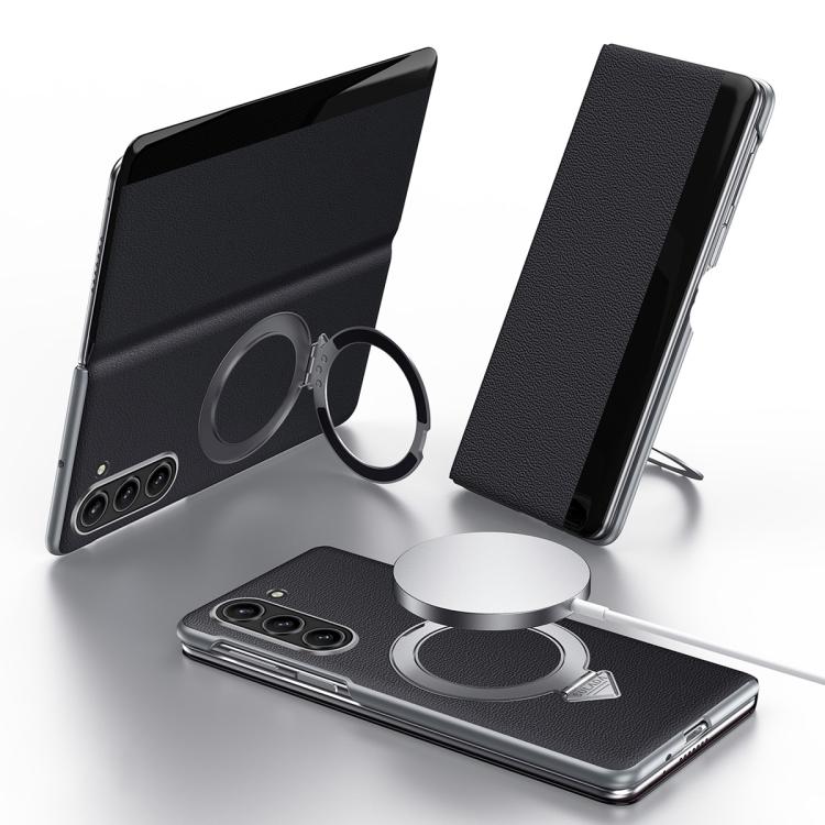 For Galaxy Z Fold6 SULADA Smart View Window MagSafe Magnetic Holder Leather Phone Case(Black)
