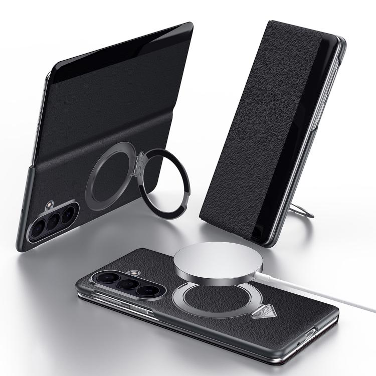 

For Galaxy Z Fold8 Ultra 5G SULADA Smart View Window MagSafe Magnetic Holder Leather Phone Case(Black)